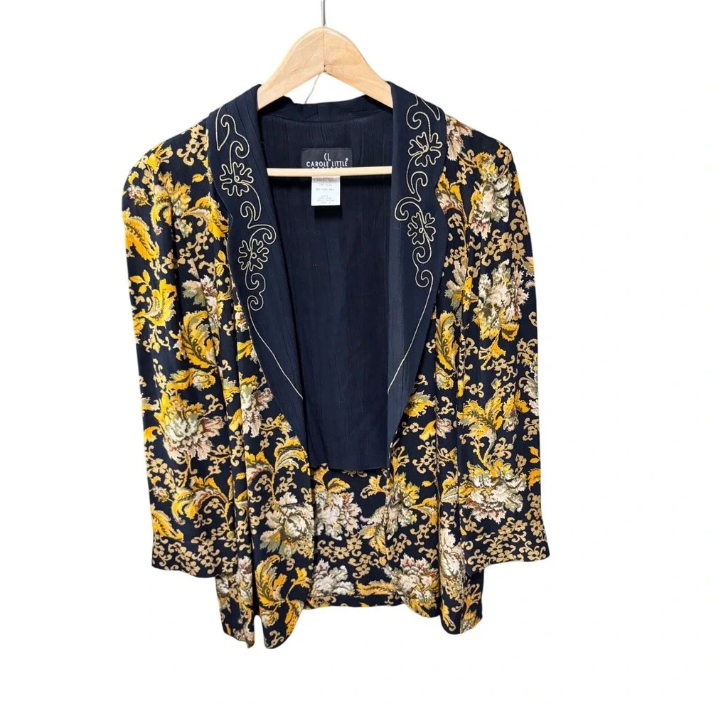 Carole‎ Little Petites Vintage Floral Tapestry Print Embroidered Jacket Black 4